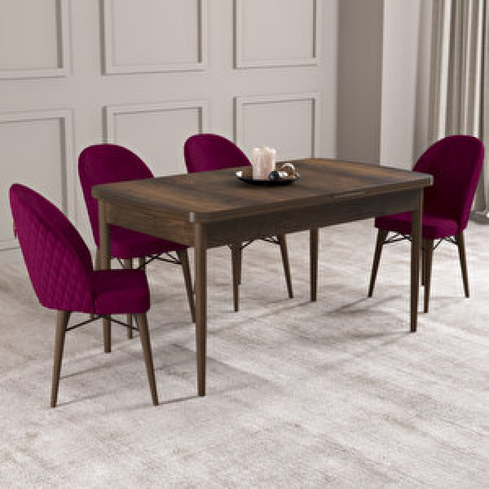 Hoopsii Arya Barok Desen 70x114 Mdf Açılabilir Mutfak Masası Takımı 4 Adet Sandalye Mürdüm Yemek & Mutfak Masası Fiyatı