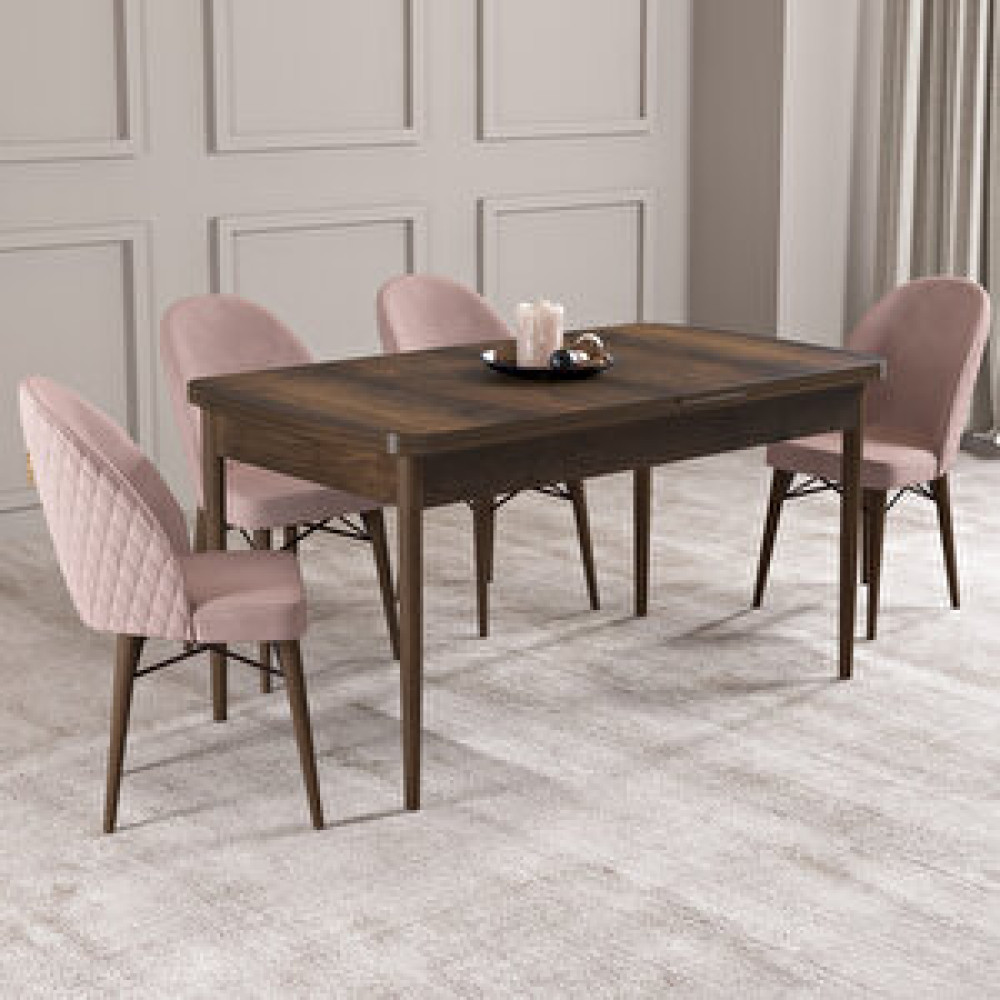 Hoopsii Arya Barok Desen 70x114 Mdf Açılabilir Mutfak Masası Takımı 4 Adet Sandalye Pembe Yemek & Mutfak Masası Fiyatı