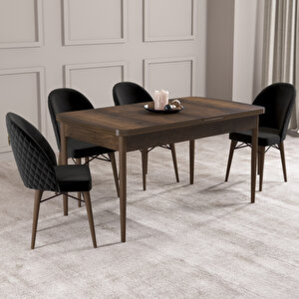 Hoopsii Arya Barok Desen 70x114 Mdf Açılabilir Mutfak Masası Takımı 4 Adet Sandalye Siyah Yemek & Mutfak Masası Fiyatı