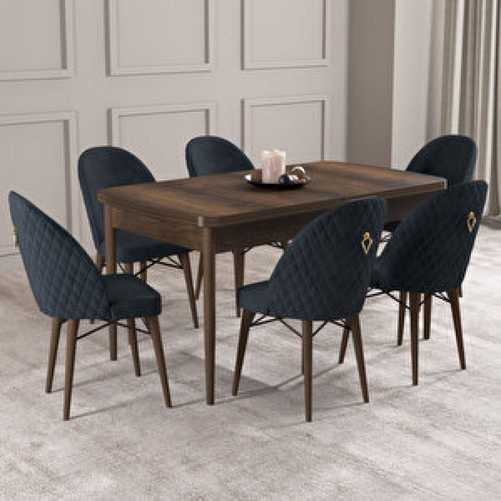 Hoopsii Arya Barok Desen 70x114 Mdf Açılabilir Mutfak Masası Takımı 6 Adet Sandalye Antrasit Yemek & Mutfak Masası Fiyatı