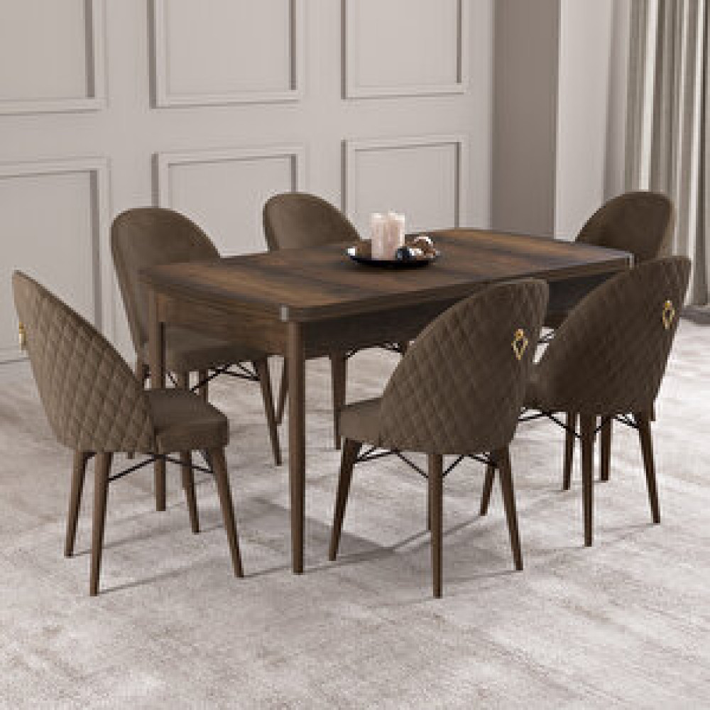 Hoopsii Arya Barok Desen 70x114 Mdf Açılabilir Mutfak Masası Takımı 6 Adet Sandalye Kahverengi Yemek & Mutfak Masası Fiyatı