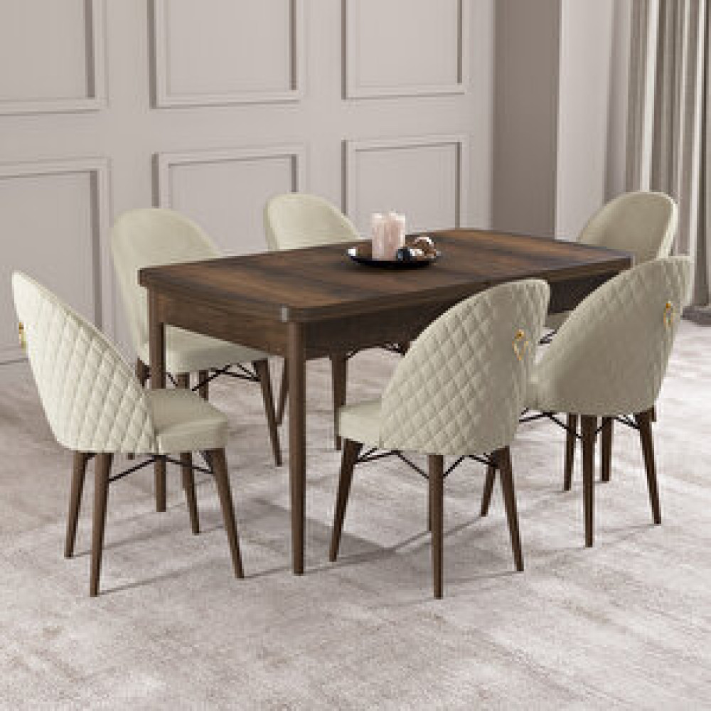 Hoopsii Arya Barok Desen 70x114 Mdf Açılabilir Mutfak Masası Takımı 6 Adet Sandalye Krem Yemek & Mutfak Masası Fiyatı