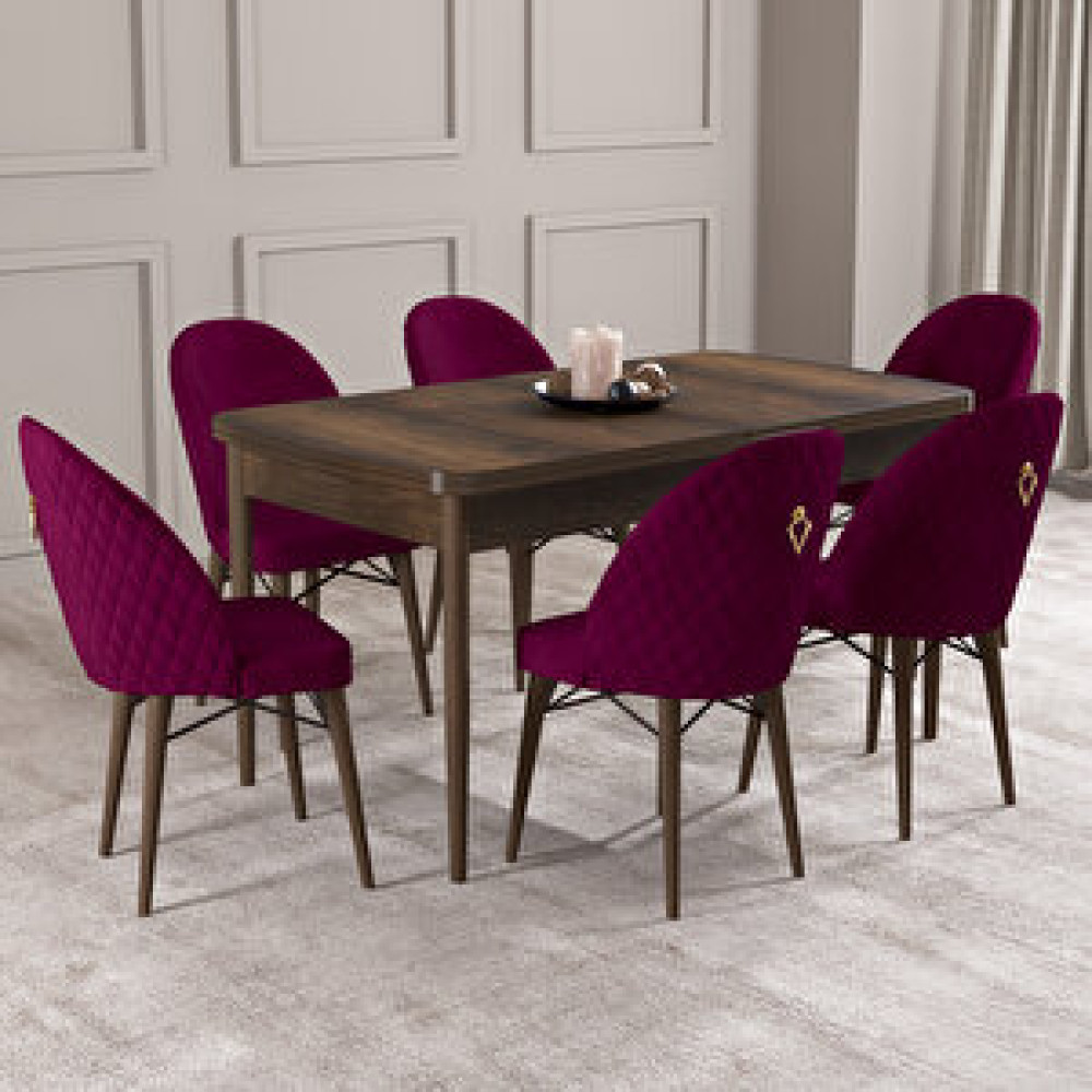 Hoopsii Arya Barok Desen 70x114 Mdf Açılabilir Mutfak Masası Takımı 6 Adet Sandalye Mürdüm Yemek & Mutfak Masası Fiyatı