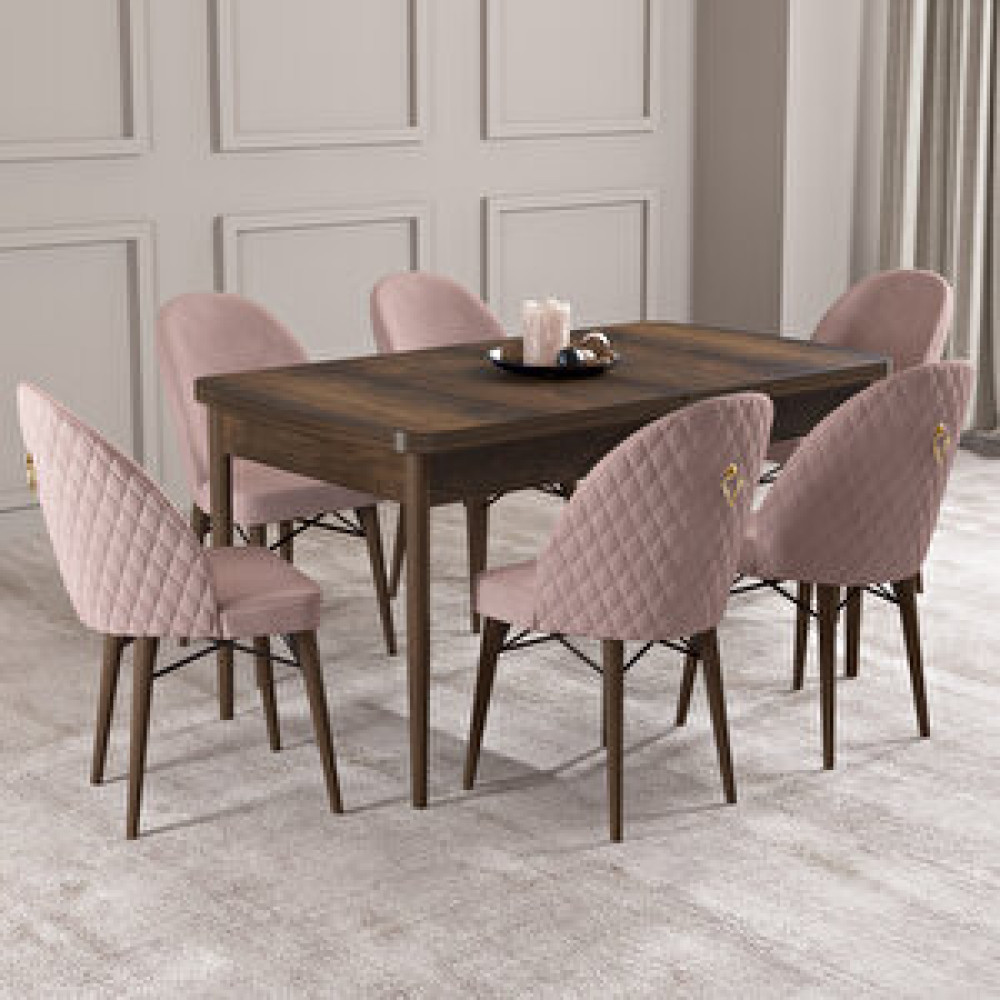 Hoopsii Arya Barok Desen 70x114 Mdf Açılabilir Mutfak Masası Takımı 6 Adet Sandalye Pembe Yemek & Mutfak Masası Fiyatı