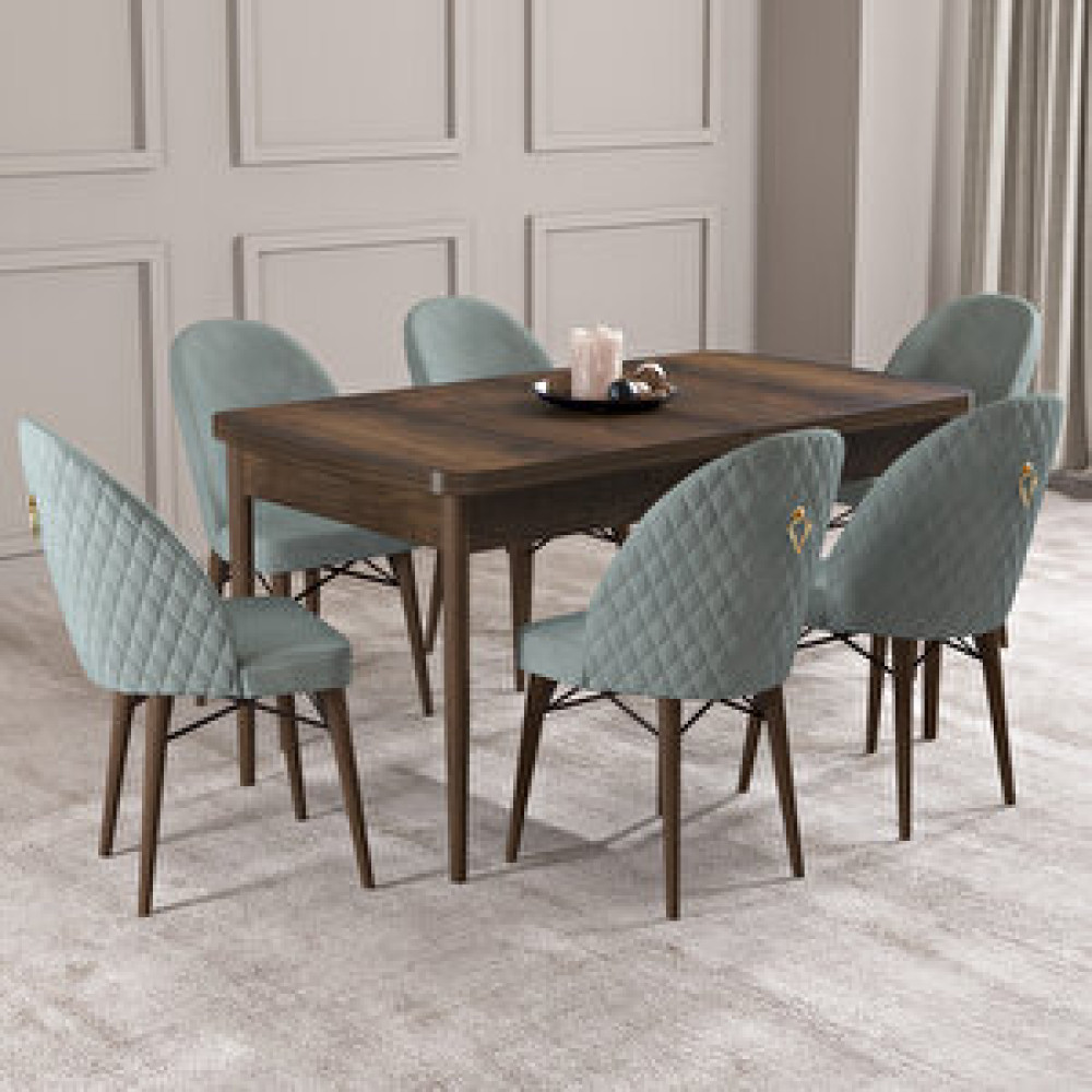 Hoopsii Arya Barok Desen 70x114 Mdf Açılabilir Mutfak Masası Takımı 6 Adet Sandalye Su Yeşili Yemek & Mutfak Masası Fiyatı