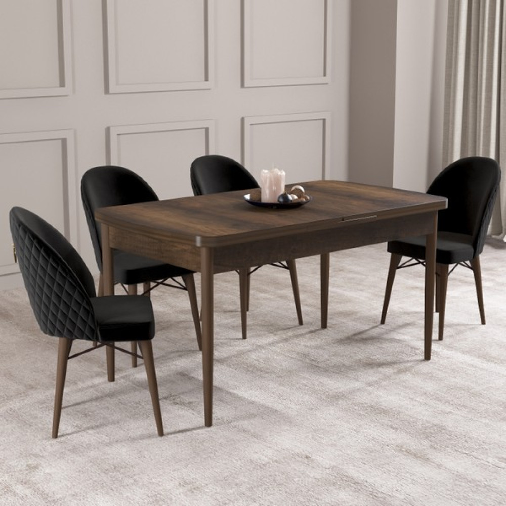 Hoopsii Arya Barok Desen 80X132 Mdf Açılabilir Mutfak Masası Takımı 4 Adet Sandalye Masa - Sandalye Seti / Takımı Fiyatı