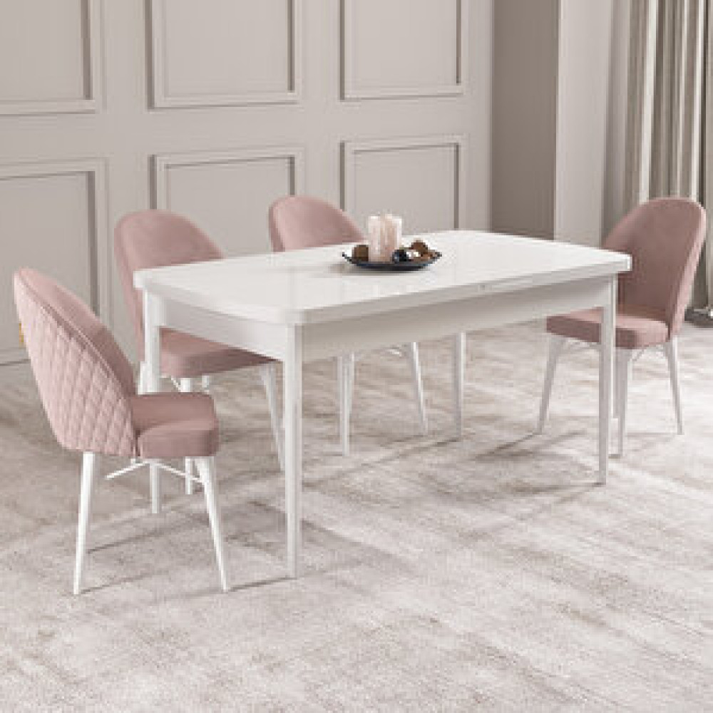 Hoopsii Arya Beyaz 70x114 Mdf Açılabilir Mutfak Masası Takımı 4 Adet Sandalye Pembe Yemek & Mutfak Masası Fiyatı
