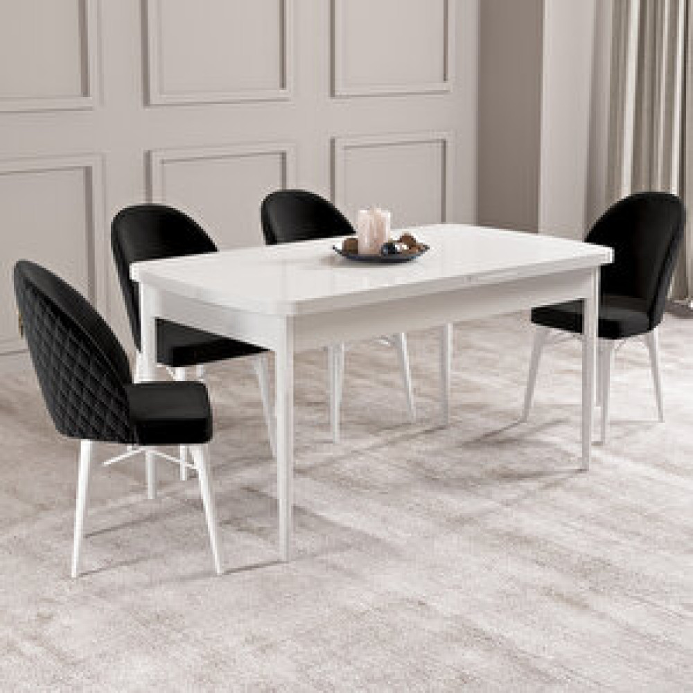 Hoopsii Arya Beyaz 70x114 Mdf Açılabilir Mutfak Masası Takımı 4 Adet Sandalye Siyah Yemek & Mutfak Masası Fiyatı