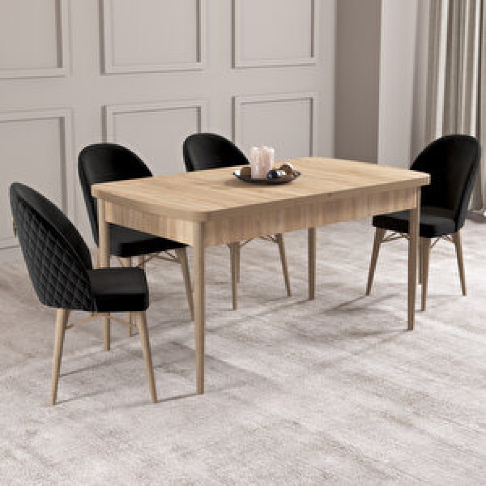 Hoopsii Arya Meşe Desen 70x114 Mdf Açılabilir Mutfak Masası Takımı 4 Adet Sandalye Siyah Yemek & Mutfak Masası Fiyatı