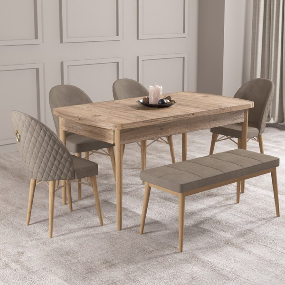 Hoopsii Calvin Atlantik Çam 80X132 Mdf Açılabilir Mutfak Masası Takımı 4 Sandalye, 1 Bench - Cappuccino - 80 x 132 cm Masa - Sandalye Seti / Takımı Fiyatı
