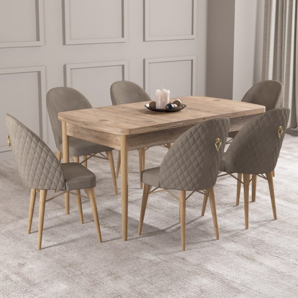 Hoopsii Calvin Atlantik Çam 80X132 Mdf Açılabilir Mutfak Masası Takımı 6 Adet Sandalye - Cappuccino - 80 x 132 cm Masa - Sandalye Seti / Takımı Fiyatı