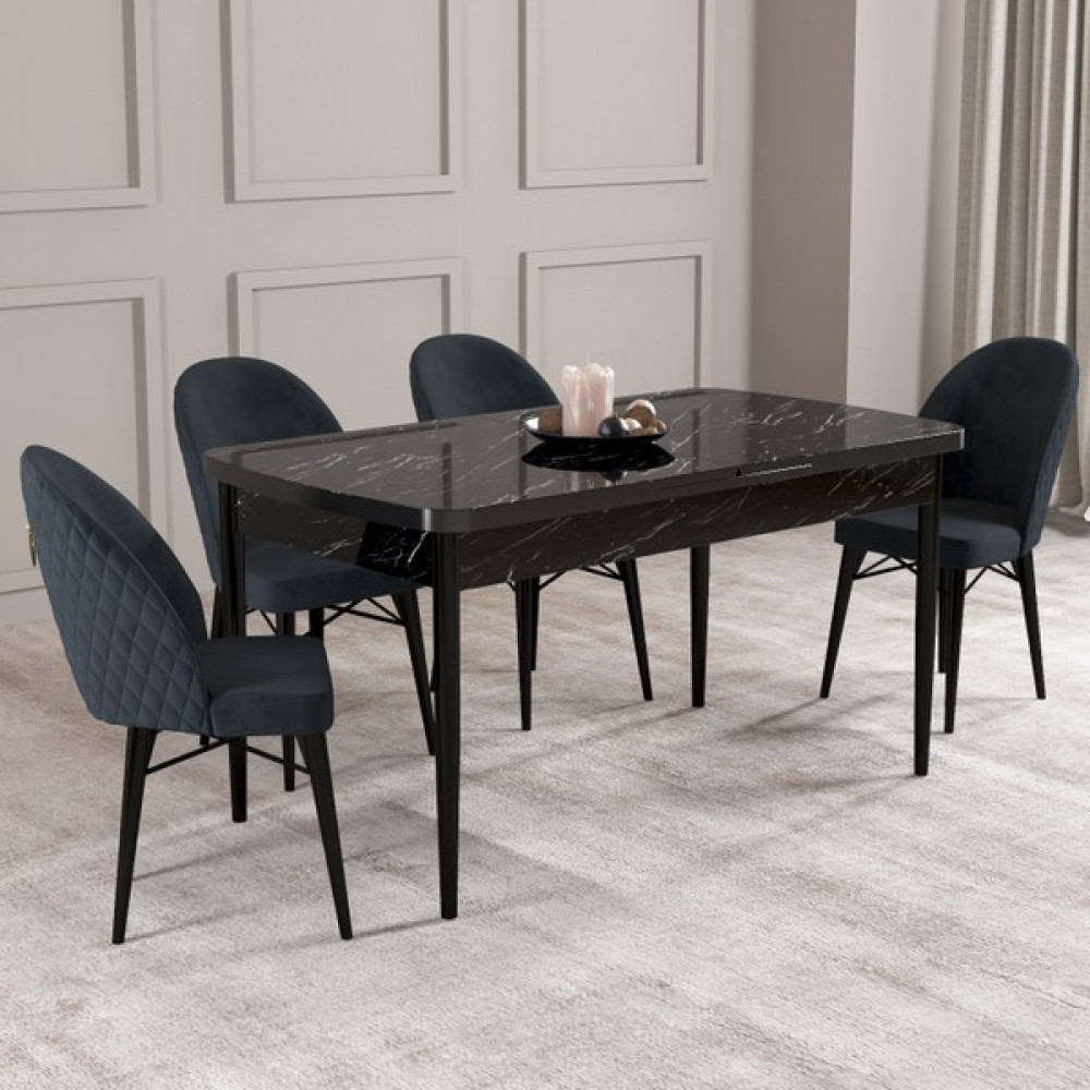 Hoopsii Calvin Siyah Mermer Desen 80 x 132 cm Mdf Açılabilir Mutfak Masası Takımı 4 Adet Sandalye - Antrasit Masa - Sandalye Seti / Takımı Fiyatı