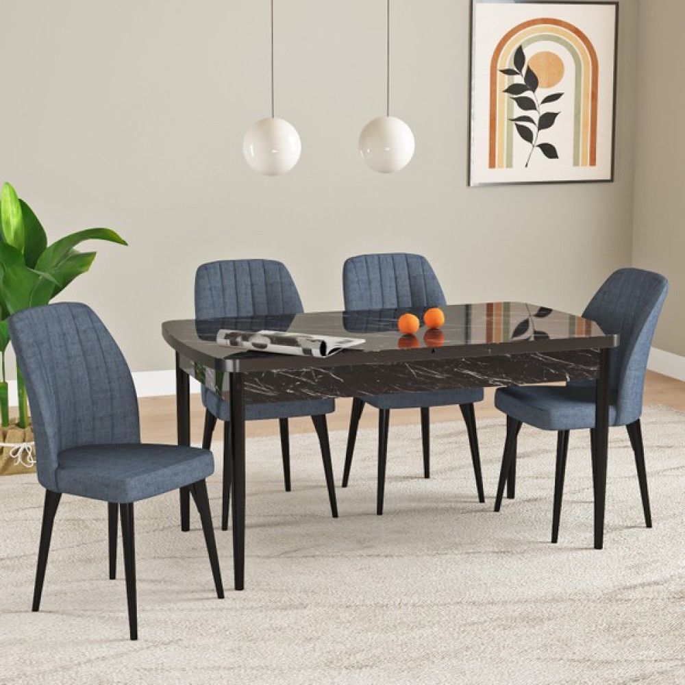 Hoopsii Esta Siyah Mermer Desen 70X114 Mdf Açılabilir Mutfak Masası Takımı 4 Adet Sandalye Yemek & Mutfak Masası Fiyatı
