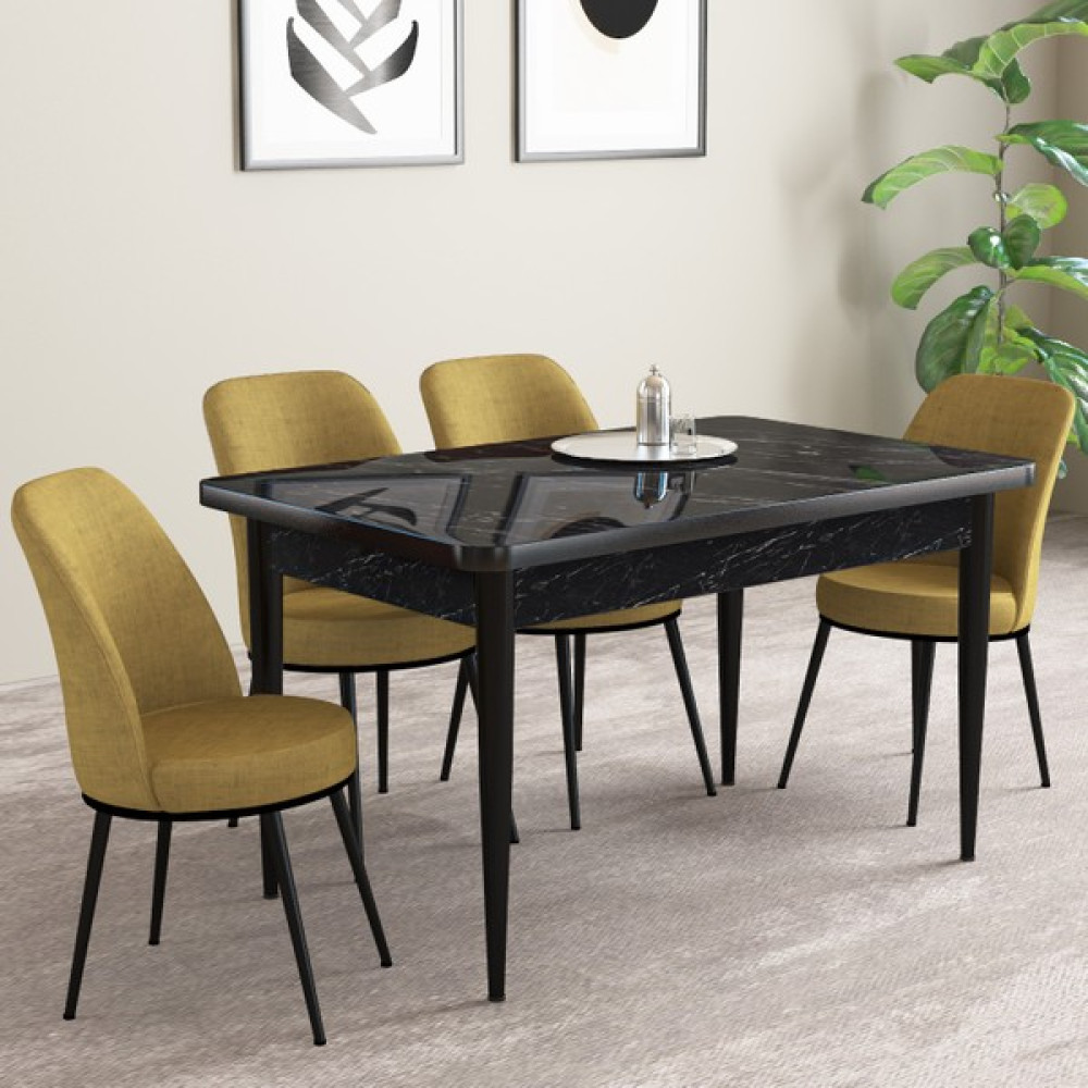 Hoopsii Life Siyah Mermer Desen 70X110 Sabit Mutfak Masası Takımı 4 Adet Sandalye - Kahverengi Masa - Sandalye Seti / Takımı Fiyatı