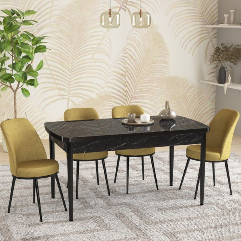 Hoopsii Meris Siyah Mermer Desen 70X114 Mdf Açılabilir Mutfak Masası Takımı 4 Adet Sandalye - Kahverengi Masa - Sandalye Seti / Takımı Fiyatı