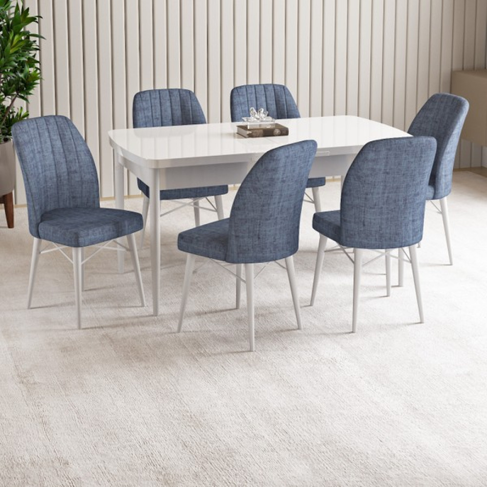 Hoopsii Vien Beyaz 80 x 132 cm Mdf Yemek Masası Takımı 6 Sandalyeli - Antrasit Yemek & Mutfak Masası Fiyatı