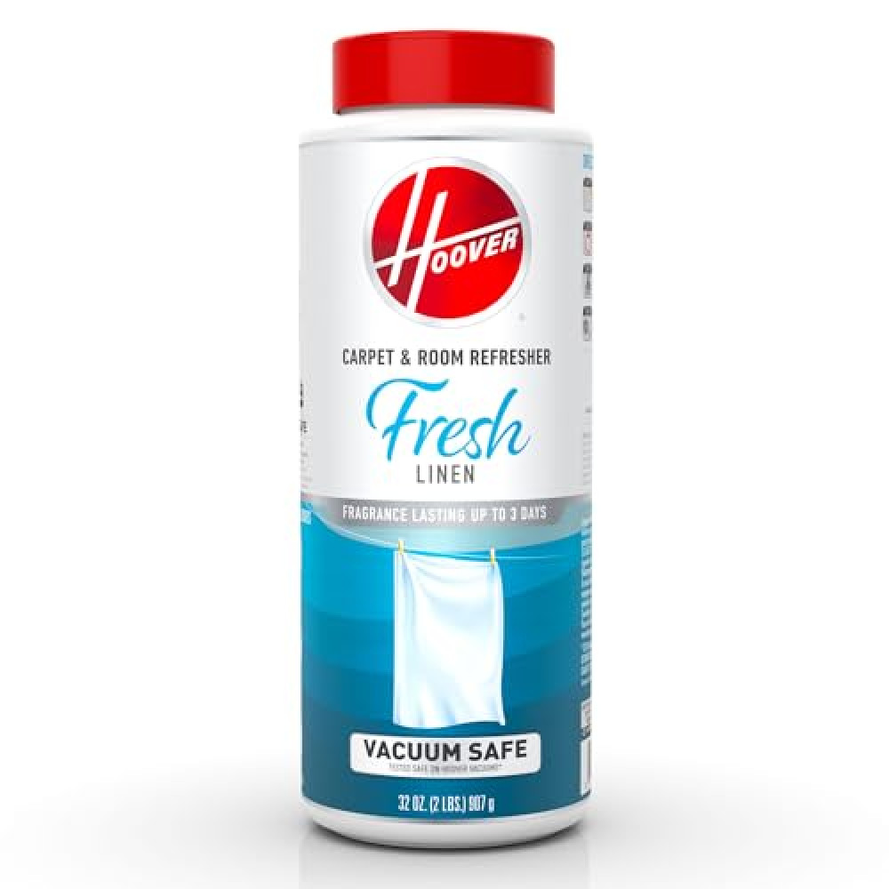 Hoover Carpet and Room Refresher, 32 oz, Carpet Powder, Odor Remover, Fresh Linen Scent, Vacuum Cleaner Safe, For Use on Carpets, Rugs, Couches and More, For Home Use