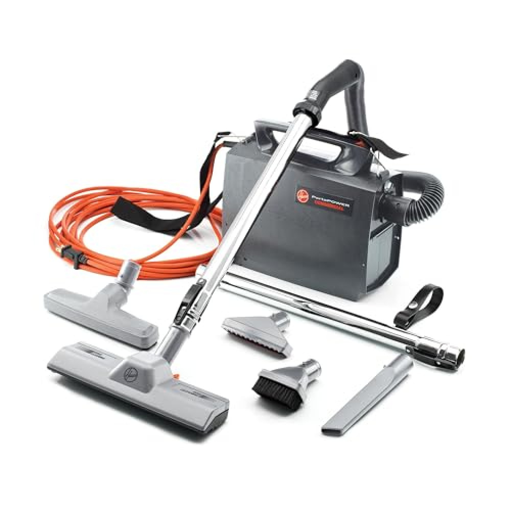 Hoover Commercial PORTAPOWER Lightweight Canister Vacuum Cleaner with Attachments, Portable Carriable Handheld Small Professional Grade Bagged, 8 Pounds, CH30000, Black