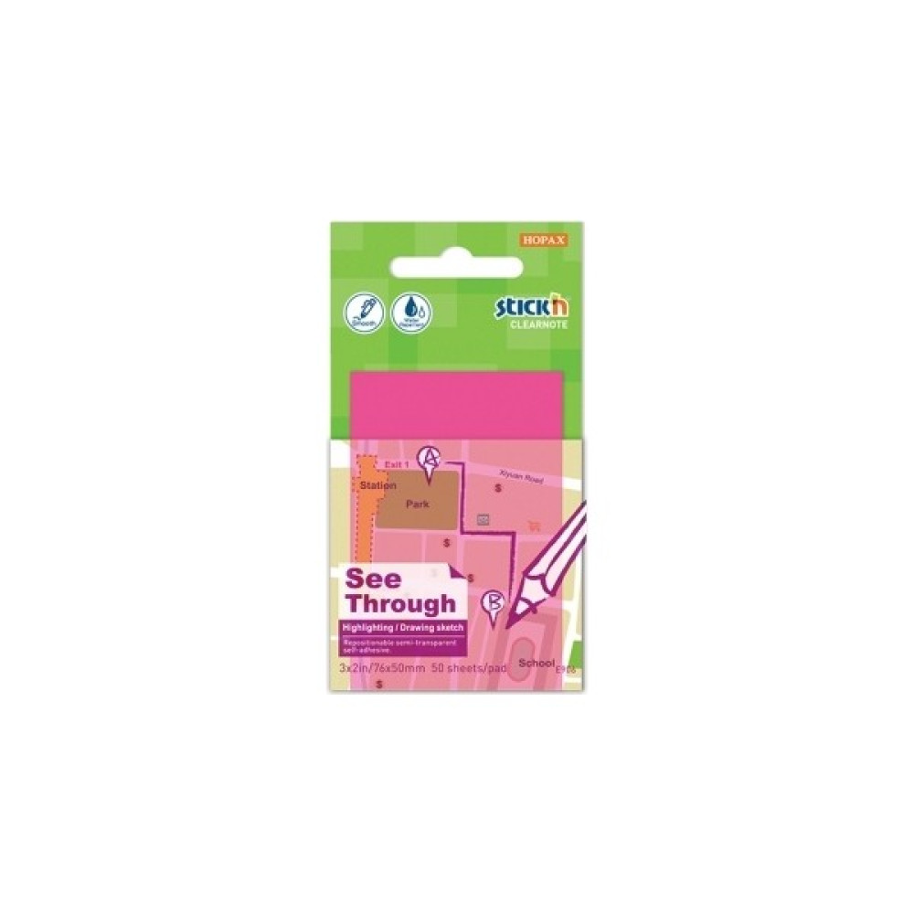 Hopax Stickn Yapışkanlı Not Kağıdı 76X51 Mm Saydam Pembe 50 Yaprak 4-2170700-5001 Not Defteri & Bloknot Fiyatı