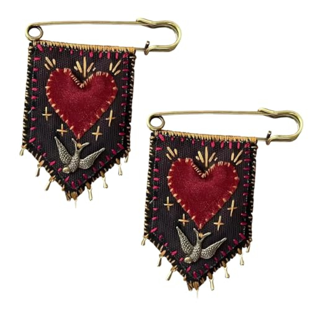 Hope's Protection Pocket with Rosemary,7”DIYHandcrafted Charm Accessories Heart with Rosemary Embroidered Healing Pocket with Pin and Feathers for Peace,Spiritual Well-Being Unique Gift (2)
