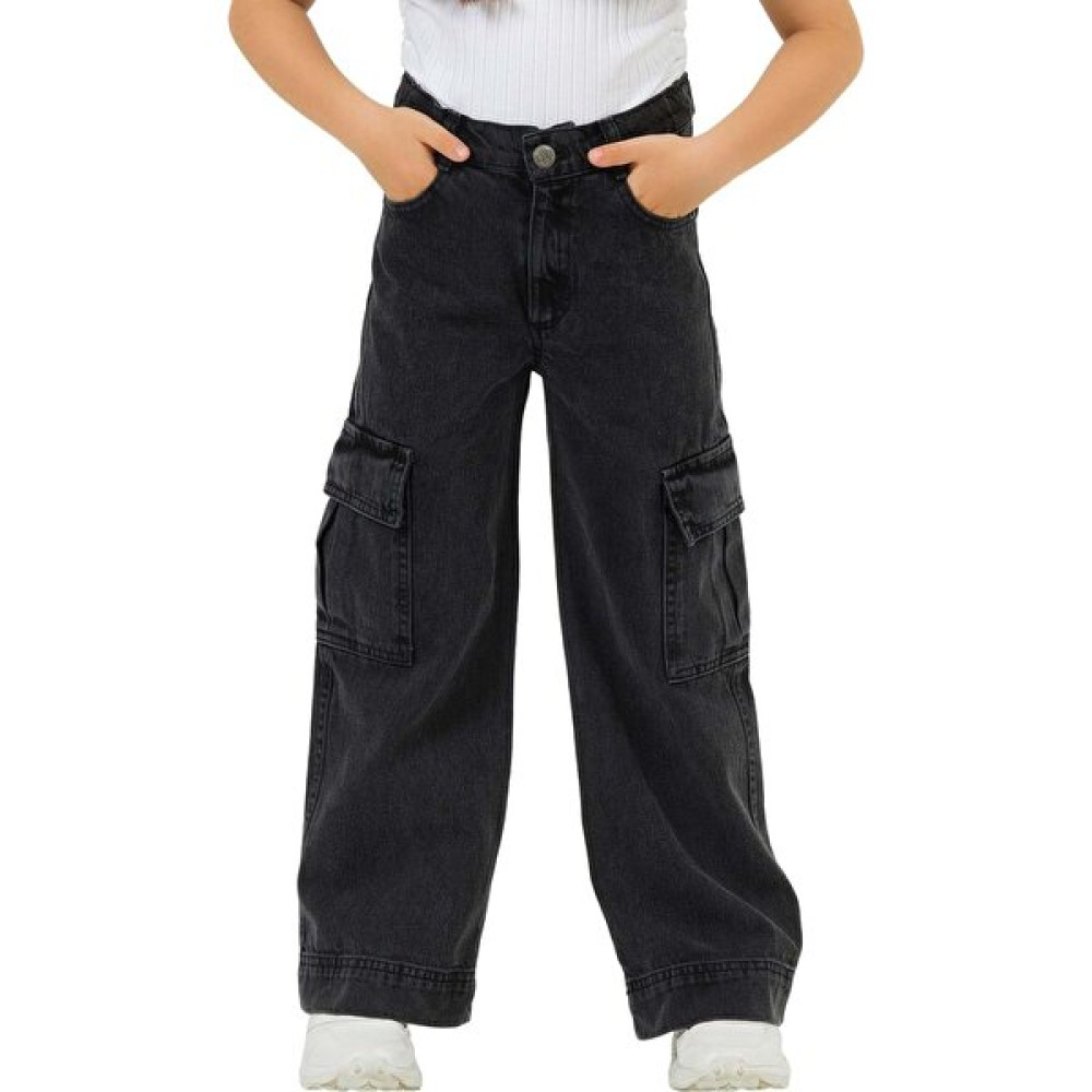 Hopi Kids Kargo Cepli Ayarlanabilir Belli Bol Paça Kız Kot Pantolon - Füme - 4-5 Yaş Kız Çocuk Pantolon Fiyatı