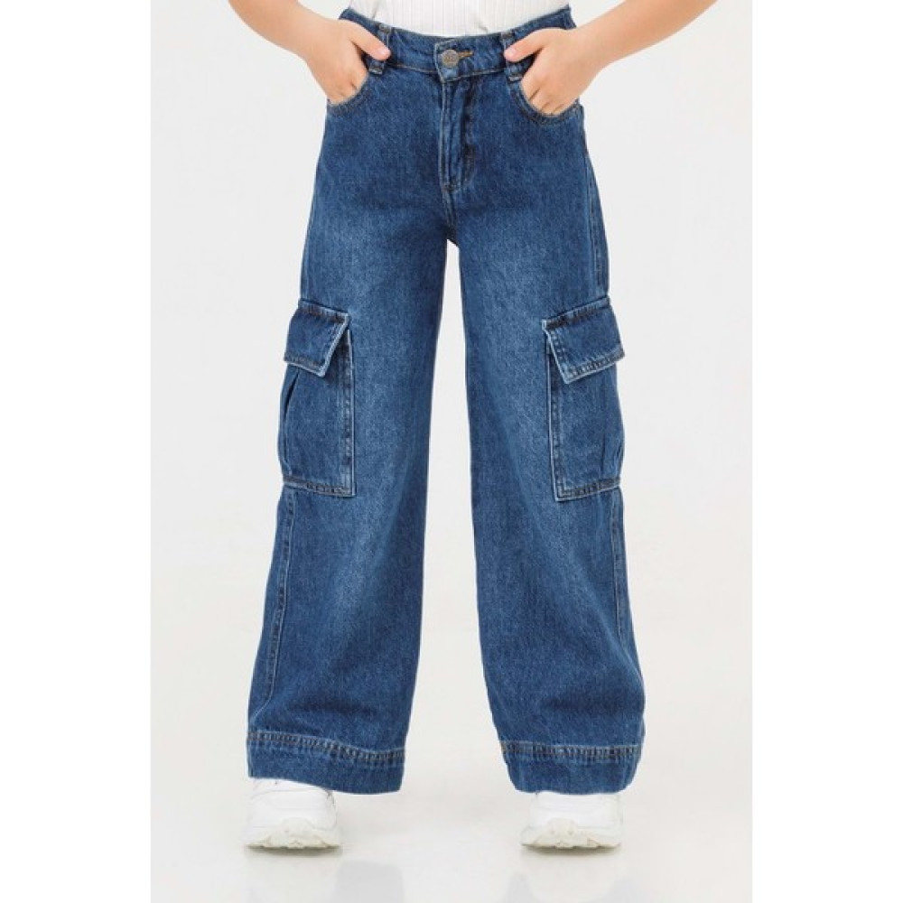 Hopi Kids Kargo Cepli Ayarlanabilir Belli Bol Paça Kız Kot Pantolon- Indigo - 10-11 Yaş Kız Çocuk Pantolon Fiyatı