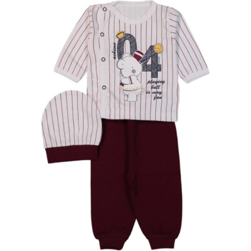 Hoppala Baby Ayılı Çizgili Manşetli Patiksiz 3 Parça Bebek Takım 100071 Bebek Giysi Takım Fiyatı