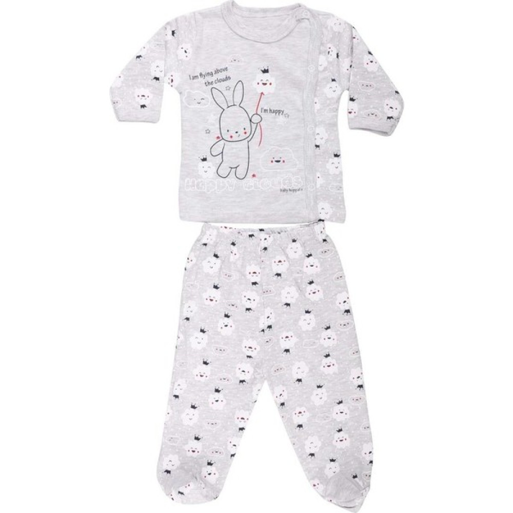 Hoppala Baby Bulut Desenli Patikli Zıbın 2059 | Gri Bebek Giysi Takım Fiyatı