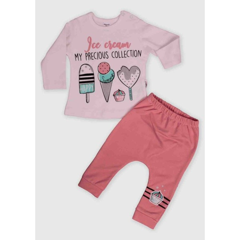 Hoppala Baby Dondurma Baskılı 2li Bebek Takım | Pembe Bebek Giysi Takım Fiyatı