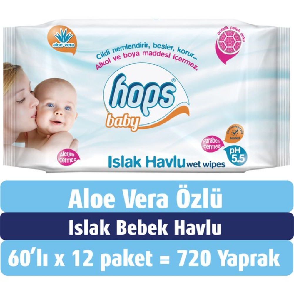 Hops Baby Aloe Vera Özlü Islak Havlu 12 x 60 Yaprak Bebek Bakım Fiyatı