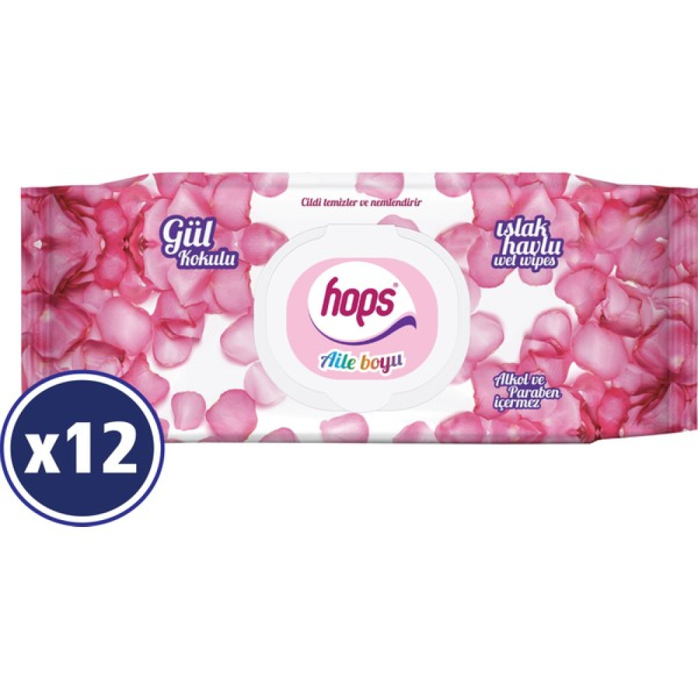 Hops Gül Kokulu Islak Mendil, Standart Boy, (90 X 12 ADET) - 1080 Yaprak Bebek Bakım Fiyatı