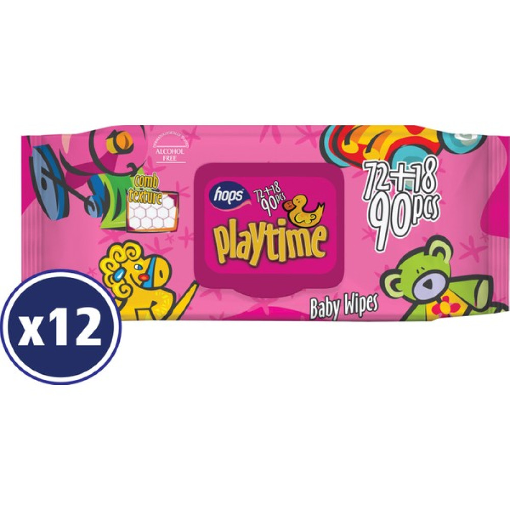 Hops Play Time Islak Bebek Havlu 90'lı, Standart Boy, (90 X 12 ADET) - 1080 Yaprak Bebek Bakım Fiyatı