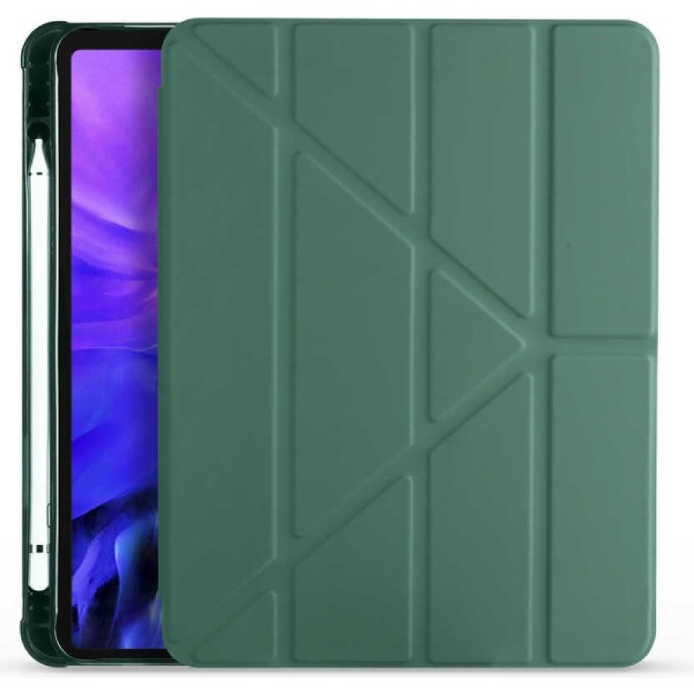 Hopy Kent Apple iPad Air 5.nesil 10.9" 2022 Kılıf Kapaklı Kalemlikli Origami Tasarım ve Şıklık - Koyu Yeşil Kalemlik (Kalem Kutusu) Fiyatı
