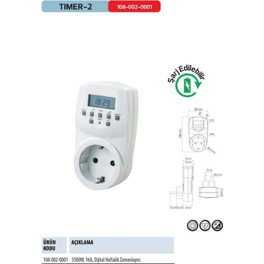 Horoz Timer-2 Dijital Ayar Zaman Saati Prizi Rolesi Haftalık 20 Programlı Açma-Kapama Elektrik ve Aydınlatma Fiyatı