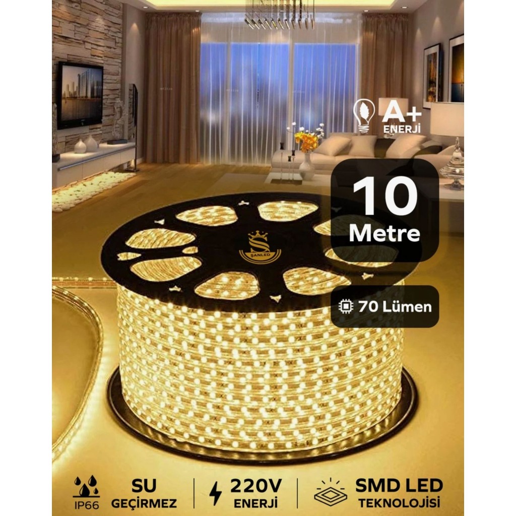 Hortum Esnek Serit LED Gün Isigi + 220V Fiş 1,2,3,4,5,10,15,20,25,50,100 Metre - 10 m - Gün Işığı Led Aydınlatmalar Fiyatı