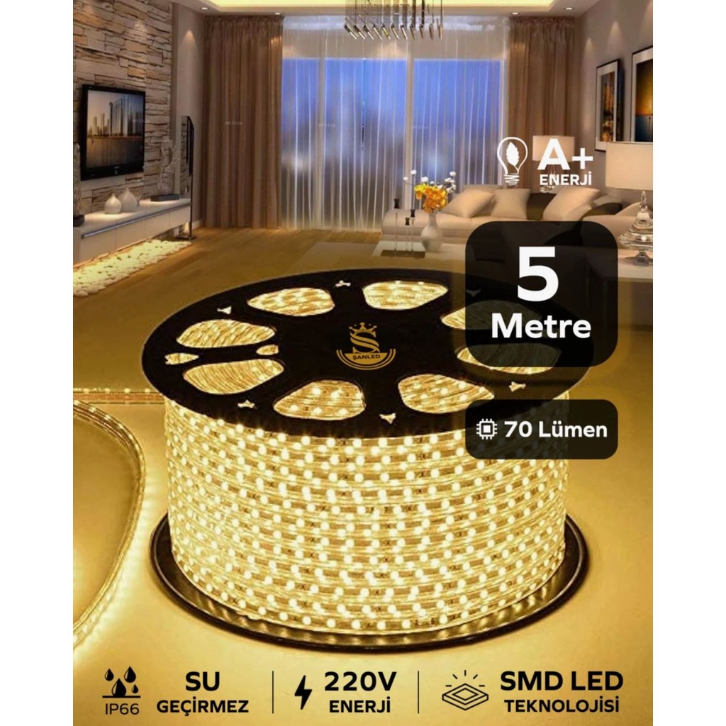 Hortum Esnek Serit LED Gün Isigi + 220V Fiş 1,2,3,4,5,10,15,20,25,50,100 Metre - 5 m - Gün Işığı Led Aydınlatmalar Fiyatı