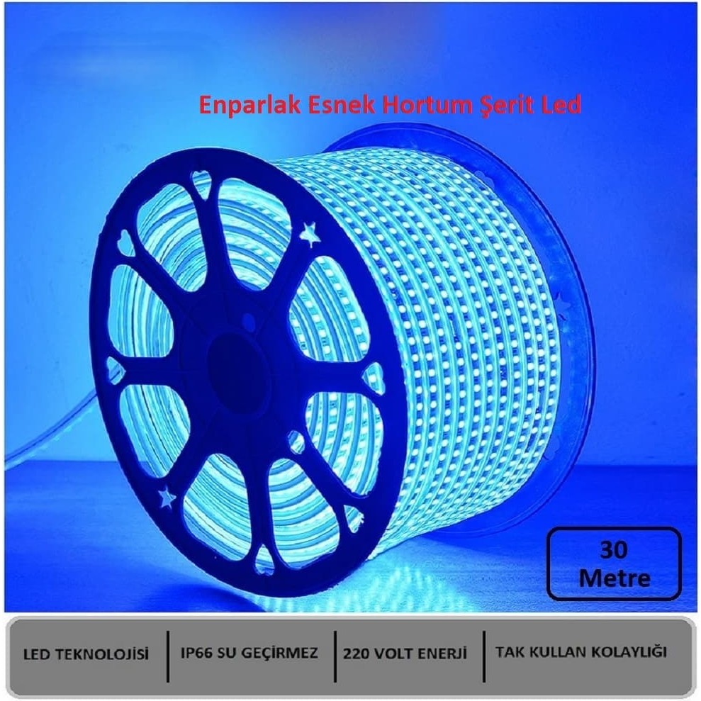 Hortum Esnek Şerit LED Mavi Işık 220V Fış/1,2,3,4,5,7,10,15,20,25,30 Metre - 30 m SSD / Solid State Drive Fiyatı