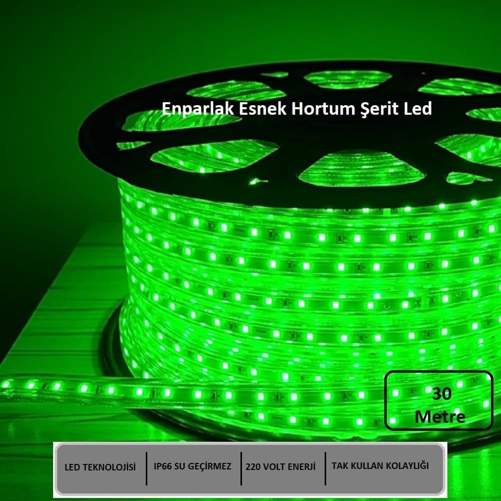 Hortum Esnek Şerit LED Yeşil Işık 220V Fış/1,2,3,4,5,7,10,15,20,25,30 Metre - 30 m SSD / Solid State Drive Fiyatı