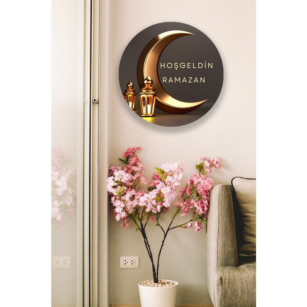 Hoşgeldin Ramazan Süsü, Dekoratif Dini Tablo Modeli, Ev, Oturma Odası, Kapı, Duvar Dekorasyonu - 30 x 30 - Karışık Kanvas Tablo Fiyatı