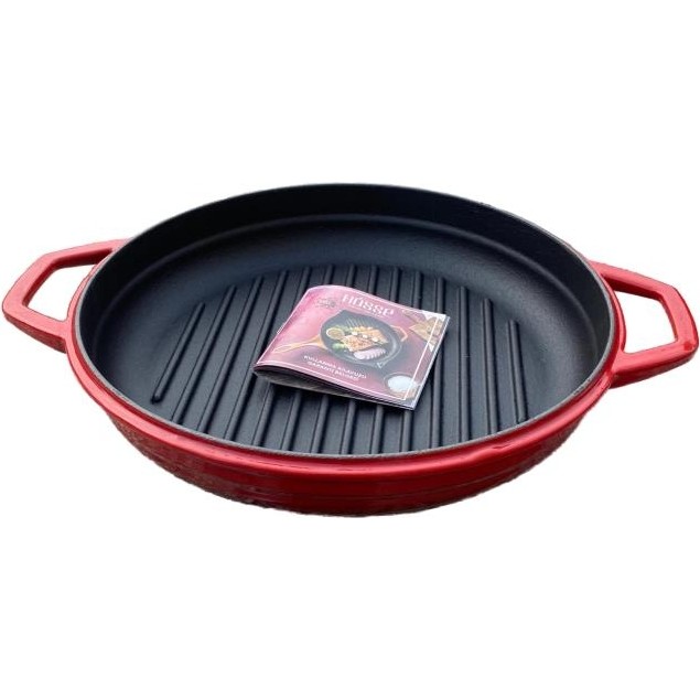 Hosse 28 cm Yuvarlak Demir Döküm Grill Tava Çift Kulplu Kırmızı Tencere / Tava Setleri Fiyatı