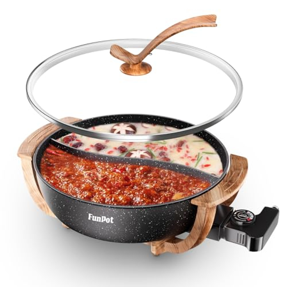 Hot Pot Electric with Divider, 6L Double-Flavor Non-stick pot, Temperature control, Large 6-Litre Capacity, Suitable for 6-12 people