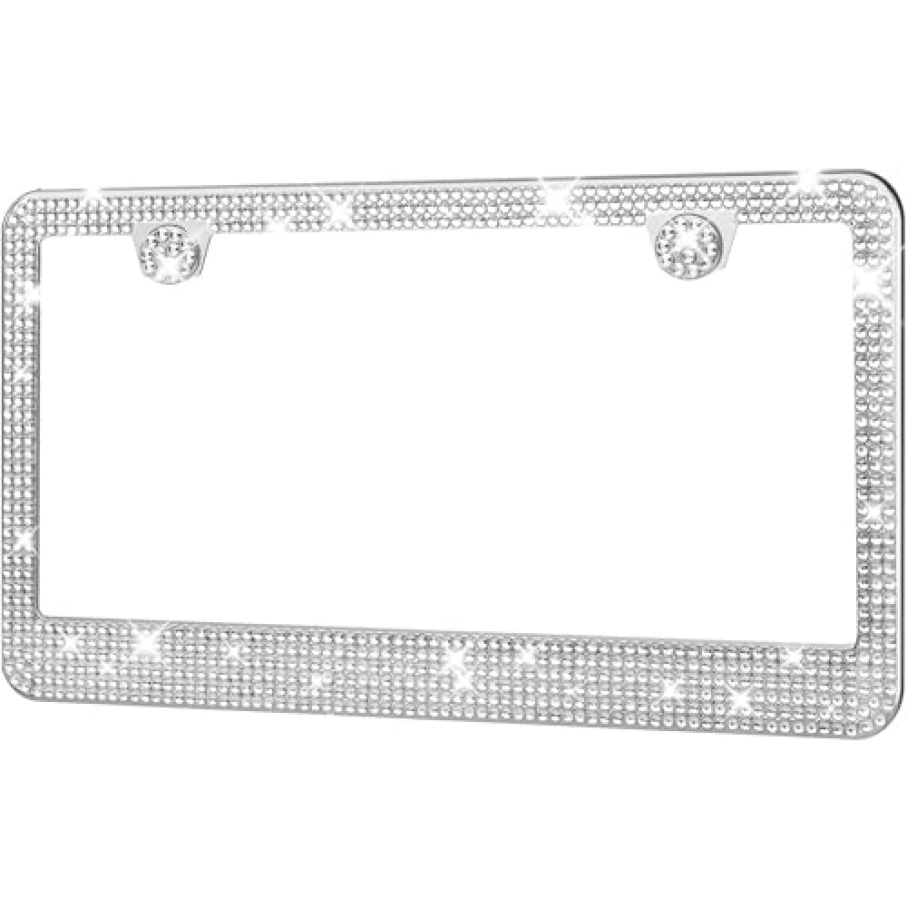 HOTOR License Plate Frame - Lastingly Bling and Sparkly License Plate Frame for Women, Stainless Steel & Obstruction-Free Frame with Multifaceted Rhinestones,White, 1 Pack