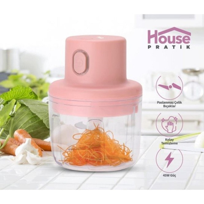 House Pratik House Şarjlı Mini Rondo Pembe Renkli Plastik Hazneli Kolay Temizleme Özelliği ile 45 W Güç Doğrayıcılar / Rondolar Fiyatı
