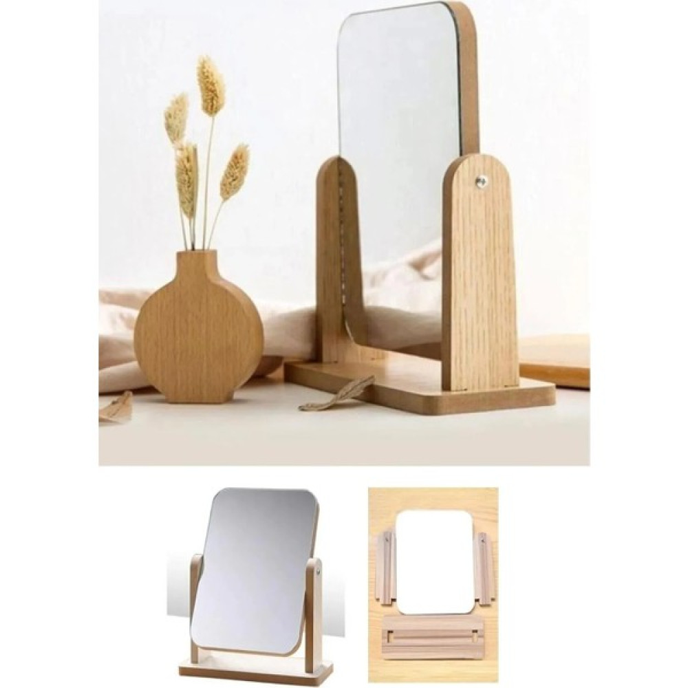 Housedec El Aynası Masa Aynası Makyaj Aynası Ayarlanabilir Kare Makeup Mirror Ahşap 18 cm - Siyah - Gold Ayna Fiyatı