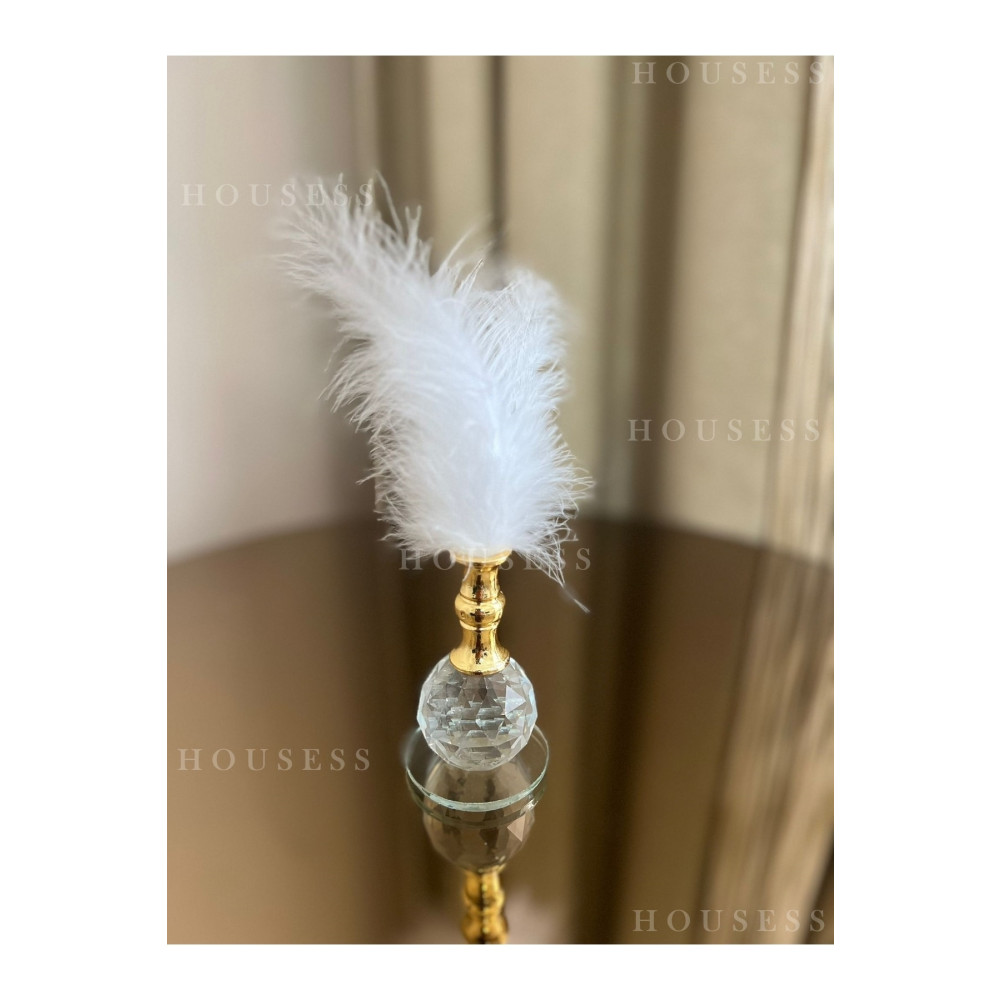 Housess 1 Adet Beyaz Tüylü Gold Kristal Top Tüylük Dekor Biblo Süs Obje Fiyatı