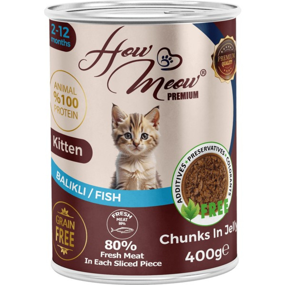 How Meow 12 Adet Jöleli Parça Etli Yavru Kedi Yaş Maması Balıklı 400 Gram - 400 gr Evcil Hayvan Ürünleri Fiyatı