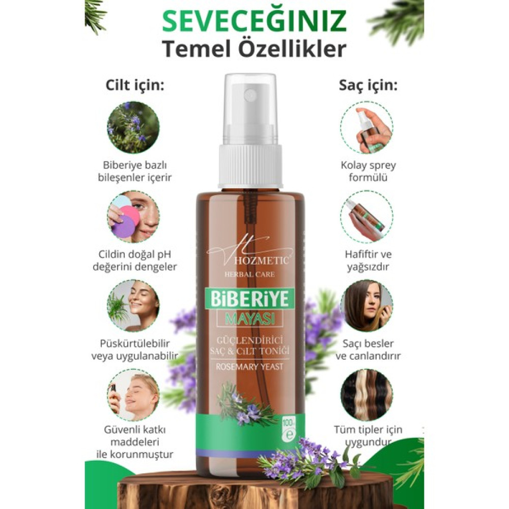 Hozmetic Biberiye Suyu Mayası Yağı Saç Uzamasını Destekleyici Saç Toniği %100 Doğal Saç Bakım Maskeleri & Serumlar & Spreyler Fiyatı