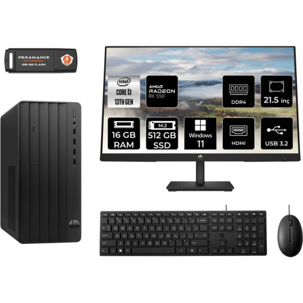 Hp Pro Tower 290 G9 Intel Core I3 13100 16GB 512GB SSD RX550/4GB 21.5" Fhd Monitör W11P 8T2X0ES Masaüstü Bilgisayar & Per4 USB Bellek 8T2X0ESMNT1412 Oto Boyaları Fiyatı