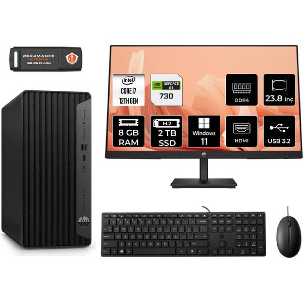 Hp Pro Tower 400 G9 Intel Core I7 12700 8gb 2tb SSD GT730/4GB 23.8" Fhd Monitör W11H 6U3M9EA Masaüstü Bilgisayar & Per4 USB Bellek 6U3M9EAMNT2354 Oto Boyaları Fiyatı