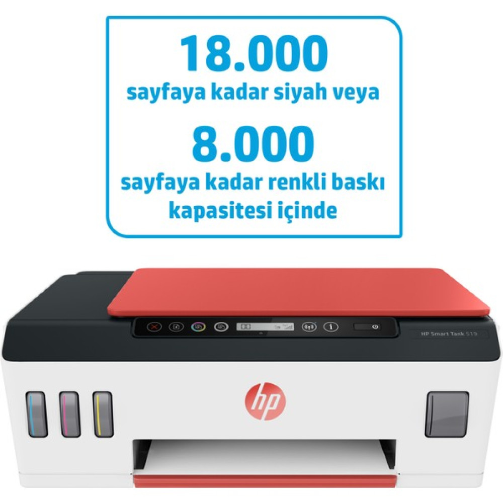HP Smart Tank 519 3YW73A Wi-Fi + Fotokopi + Tarayıcı Renkli Çok Fonksiyonlu Tanklı Yazıcı - Beyaz Yazıcılar Fiyatı